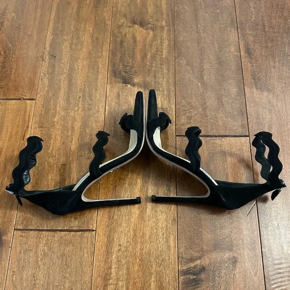 Prada Black Wavy Strap Suede Stilettos Heels Sandals Sz 36 - Picture 6 of 13